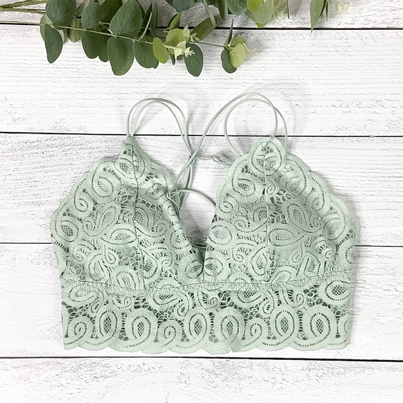 PINK Victoria's Secret Other - VS Pink | Sage Green Lace Strappy Bralette size L